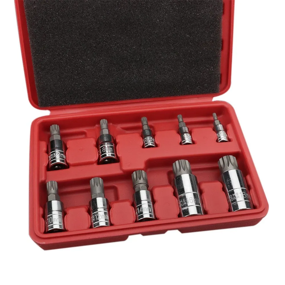 10Pcs XZN Tampered Triple Square Spline Bit Socket Set 3/8\