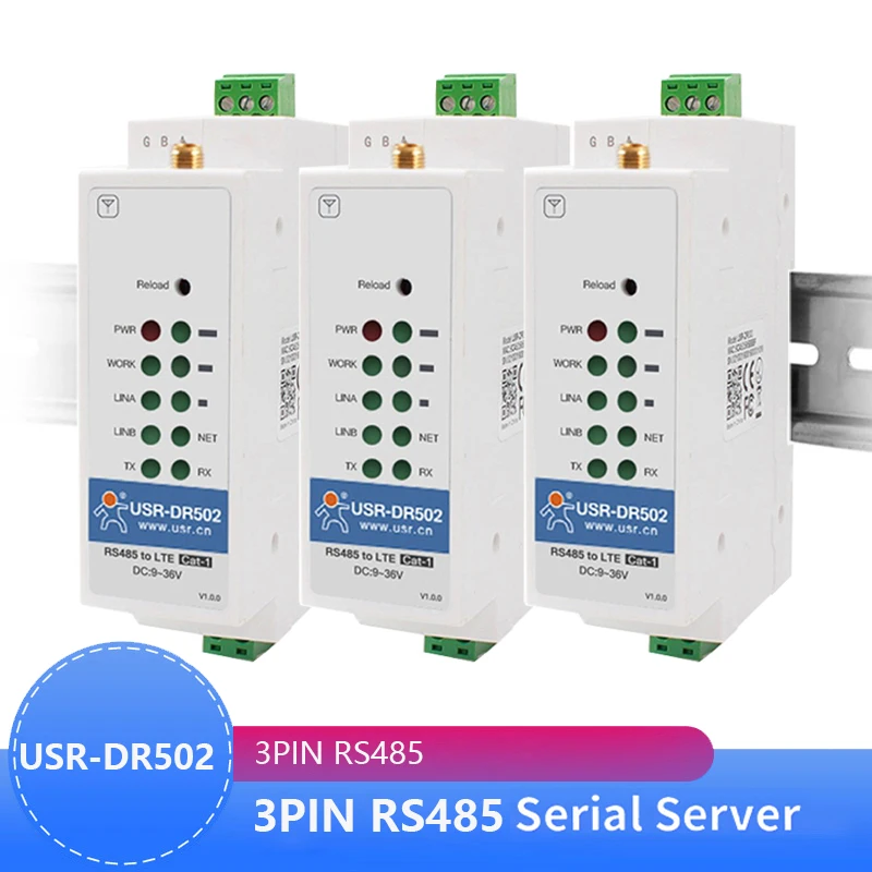 3PCS USR-DR502-E Din-Rail 4g Lte Cat 1 Modem 9-36v Wide Range Support Rs485 Serial Port Built-in 35mm Noise Rail Seat