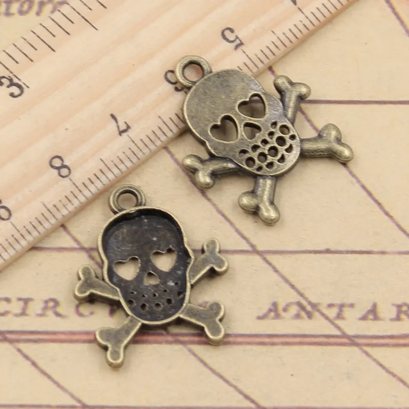 10pcs Charms Skull Skeleton Bone Dangerous Sign 25x21mm Tibetan Bronze Silver Color Pendants Antique Making DIY Handmade Craft