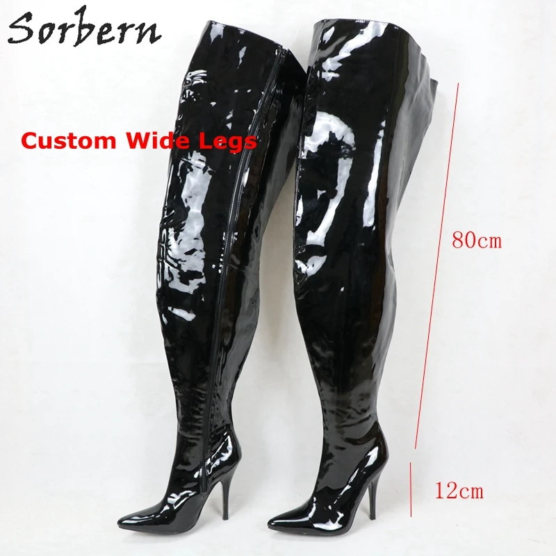 Sorbern Custom Wide Legs Crotch Thigh High Boots Unisex 12Cm High Heel Pointed Toe Thick Boot Extreme Long Legs For Crossdresser