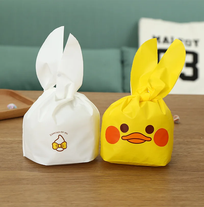 Cute Rabbit Ear Biscuit Bag Moisture Proof Plastic Candy Cookie Dessert Baking Bags Food Cake Gift Wedding Supply