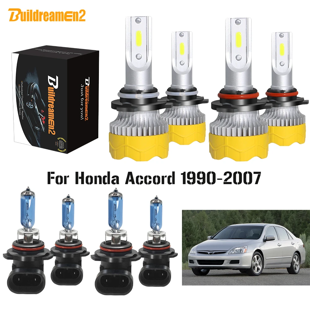 Buildreamen2 4 X Car Styling Headlight High Beam + Low Beam 9006 9005 LED Halogen Headlamp Bulb 12V For Honda Accord 1990-2007