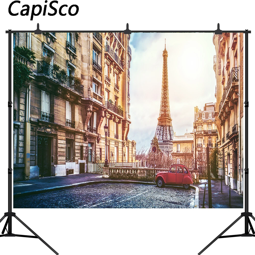 Capisco Landmark Photophone Retro Portrait Photography Backgrounds Car Paris Street Building Eiffel Tower Photo Backdrops Props