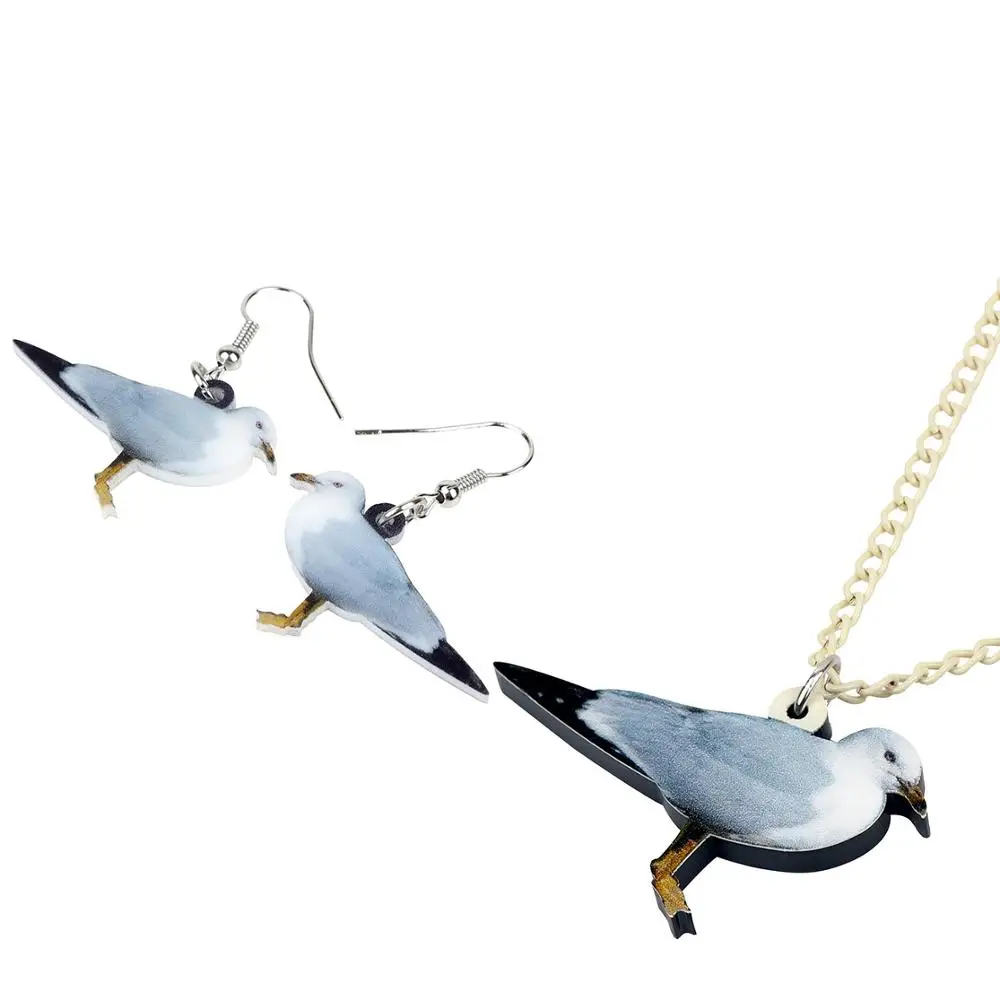 WEVENI Acrylic Novelty Herring Gull Bird Necklace Earrings Jewelry Sets Fashion Decorations Girls Teens Charms Party Gift Bulk