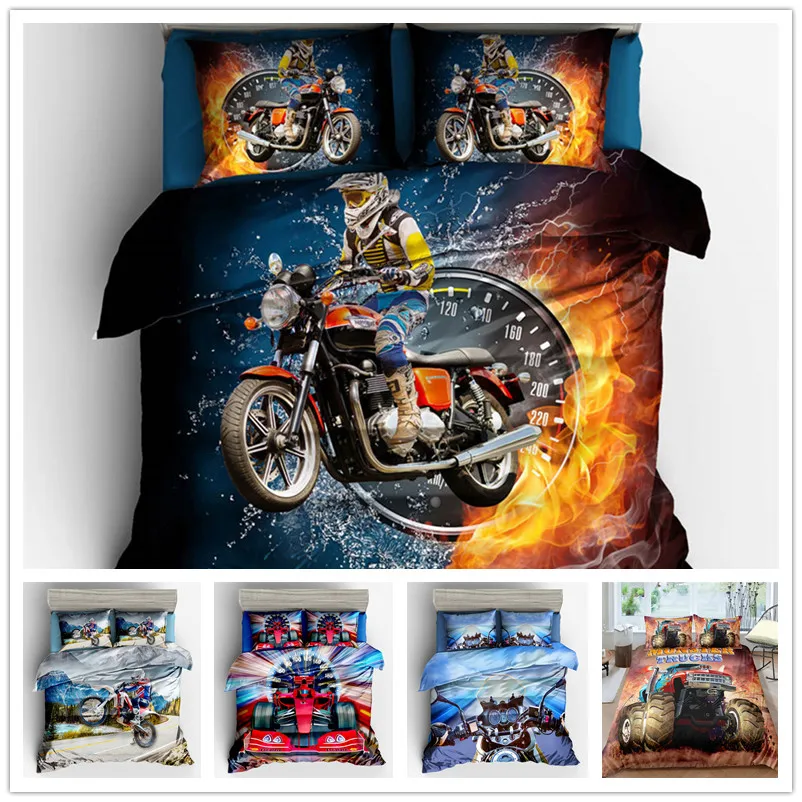 3D Print Queen Bedding Set Kids Gift with Sheet Pillow Racing Car Bedding Cover Single Double King Size of Quilt Cover Set