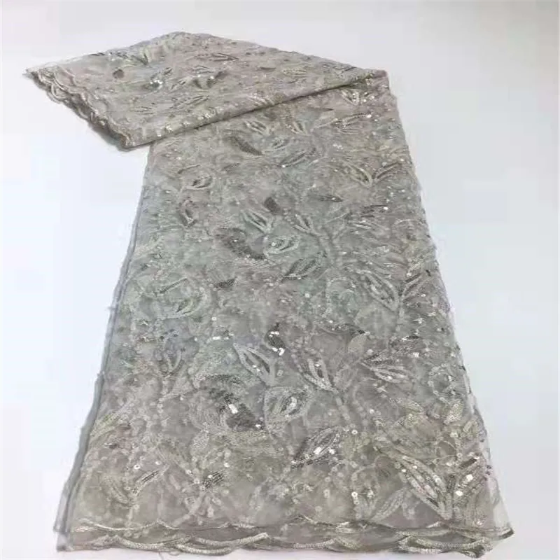 

Grey Embroidery African Lace Fabric With Sequins French Laces Fabric 2021 Hot Sale Milk Silk Laces For Wedding