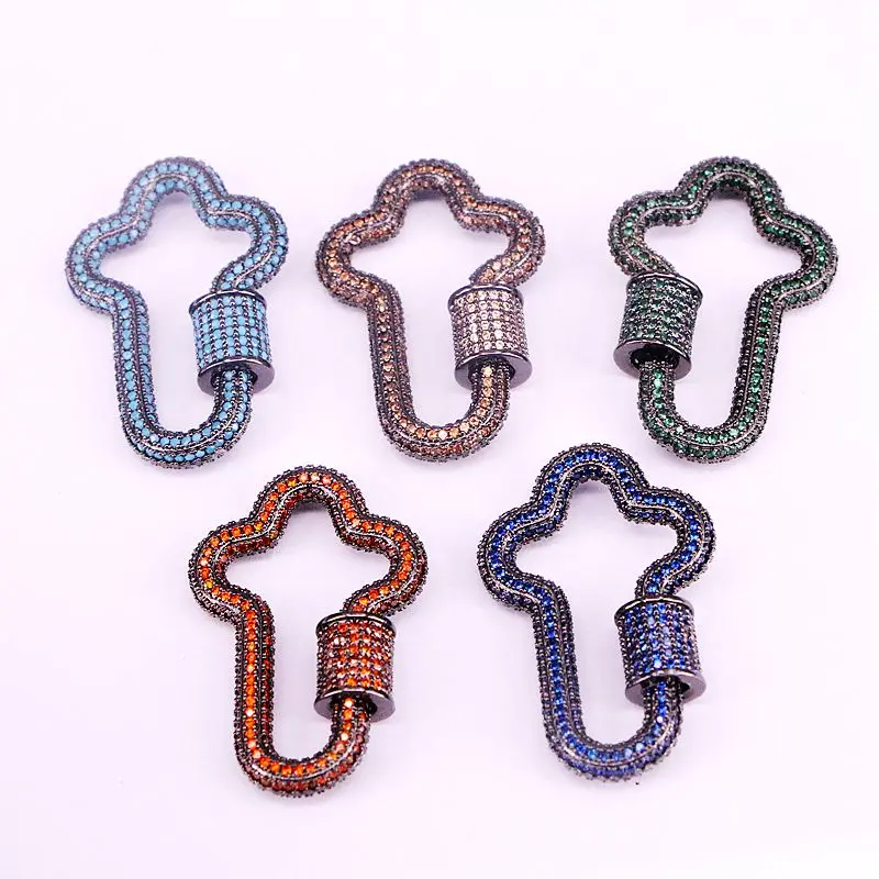 4PCS, Cross Shaped Connector Clasp, Multi-color Full CZ Micro Pave, Metalblack Color, For Necklace Jewelry Findings