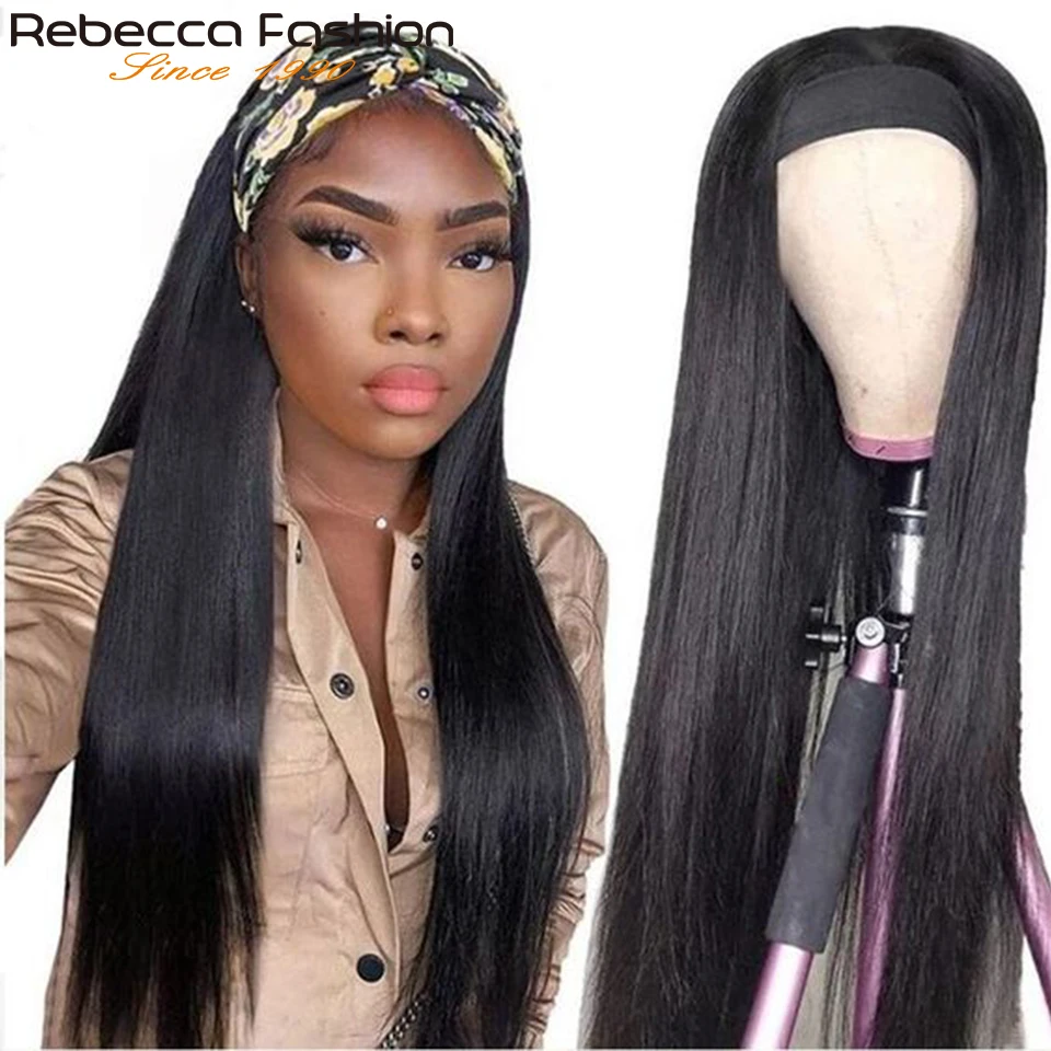 

Натуральный цвет Половина парика Bone Straight 100% Парики из натуральных волос для женщин Бразильские волосы Remy Полный машинный парик с повязкой на голову Распродажа