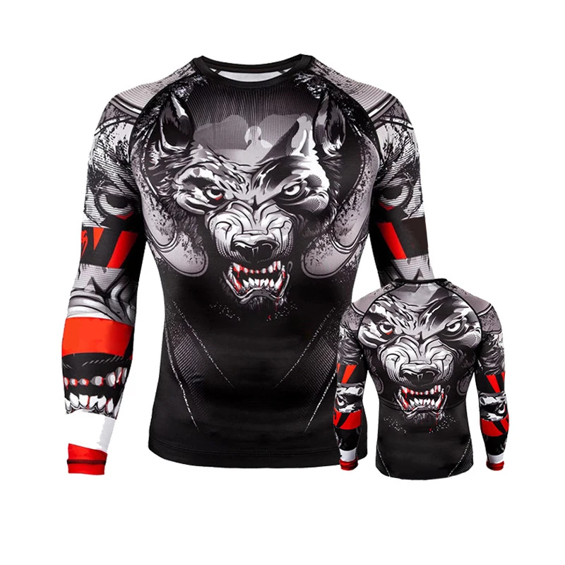 Rashguard Mma for Men Muay Thai Printed Mma T Shirt Long Sleeve Kickboxing Compression Shirt Boxe Thai Fighting Boxing Jerseys