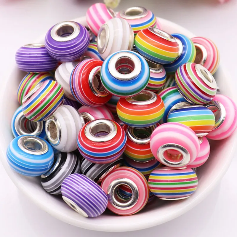 50pcs Rainbow Rondelle Large Hole Spacer Beads fit European Charm Bracelet Bangle Snake Chain DIY Necklace for Jewelry Making