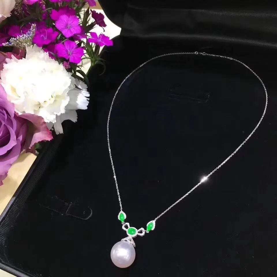 D123 Pearls  S925 Sterling Silver Natural Fresh Water White Pearl 13-14mm Pendant Necklaces for Women FIne Pearls Pendants