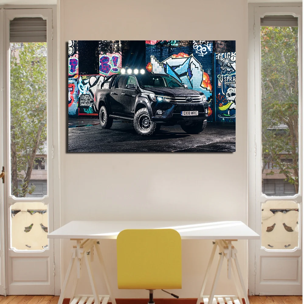 Black Pickup Hilux Poster Canvas Paintings Wall Art Cloth Fabric Prints for Living Room Home Decor