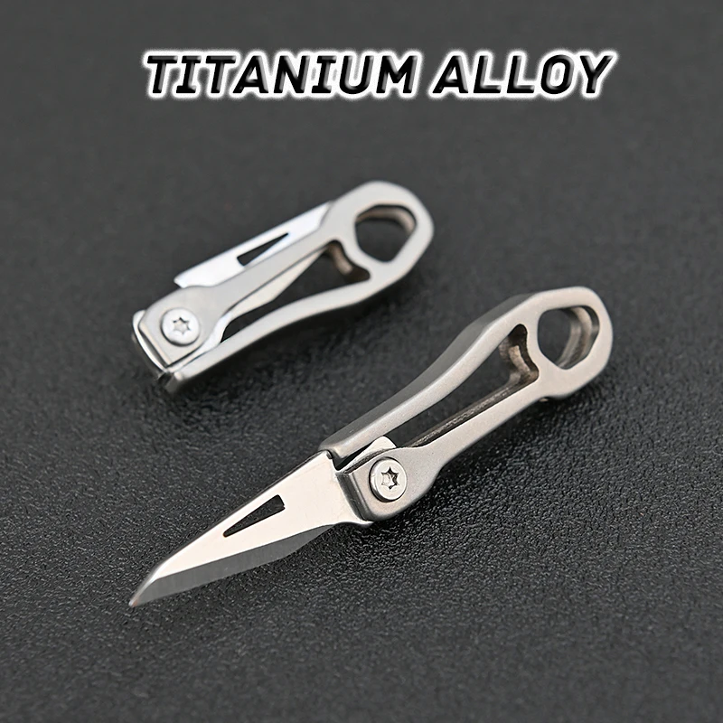 Cute Titanium Alloy Mini Folding Knife Portable Small Blade EDC Keychain Pendant Express Unpacking Pocket Knife Gift