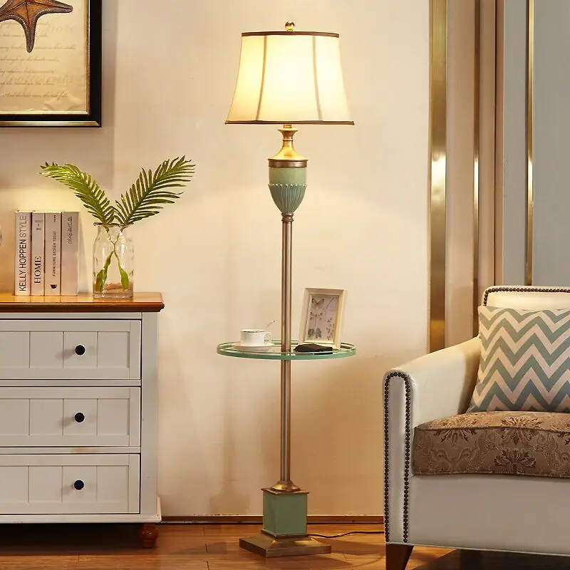 Northern Europe green vertical resin Floor Lamps American creative rural E27 foot pedal fabric lamp bedside&foyer&studio LJDS008