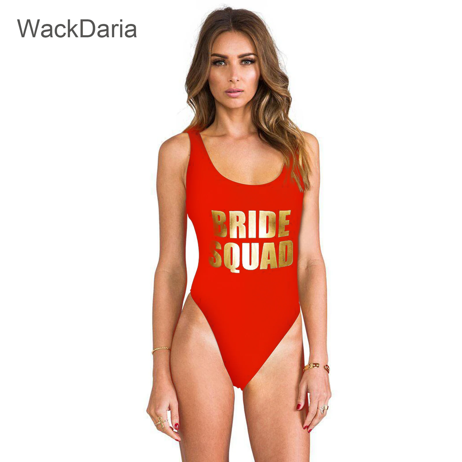 WackDariasexy women swimsuit one piece letter BRIDE SQUAD no bra-pad & push up купальник women summer women beach wearsuit