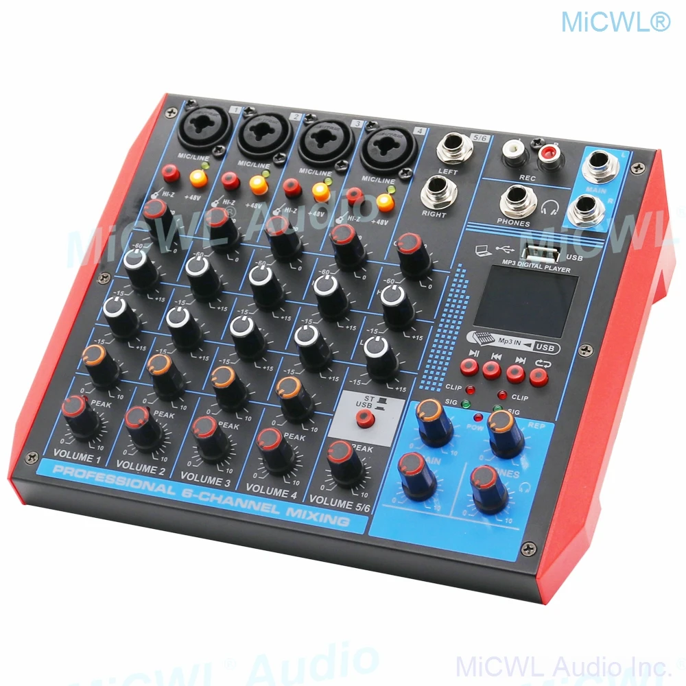 Pro Portable Computer Live USB Mixer Audio Card 6 Channel Bluetooth Mixing Console USB 48V Switch Each Channel AG6