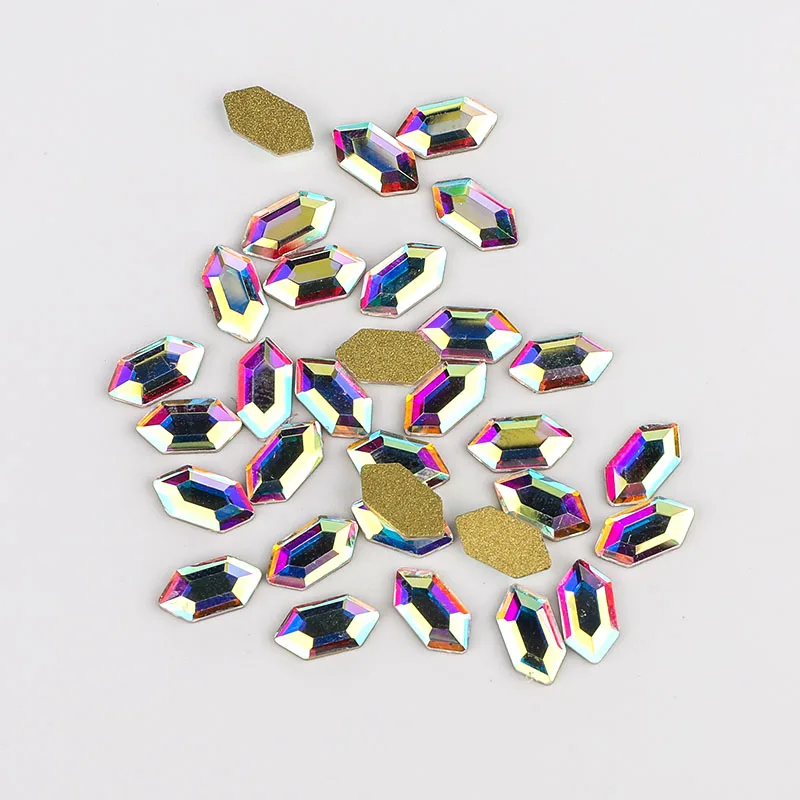 

144 шт длинные шестигранные формы 4х8 мм кристалл AB 3D Flatback причудливые колечки для стекла ногтей камень пришить на стразы украшение из страз