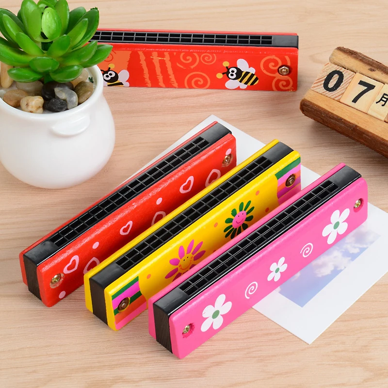 Musical Harmonica Musical Instrument Cartoon Wooded Music Practice Melodica Children Early Learning Education Toy