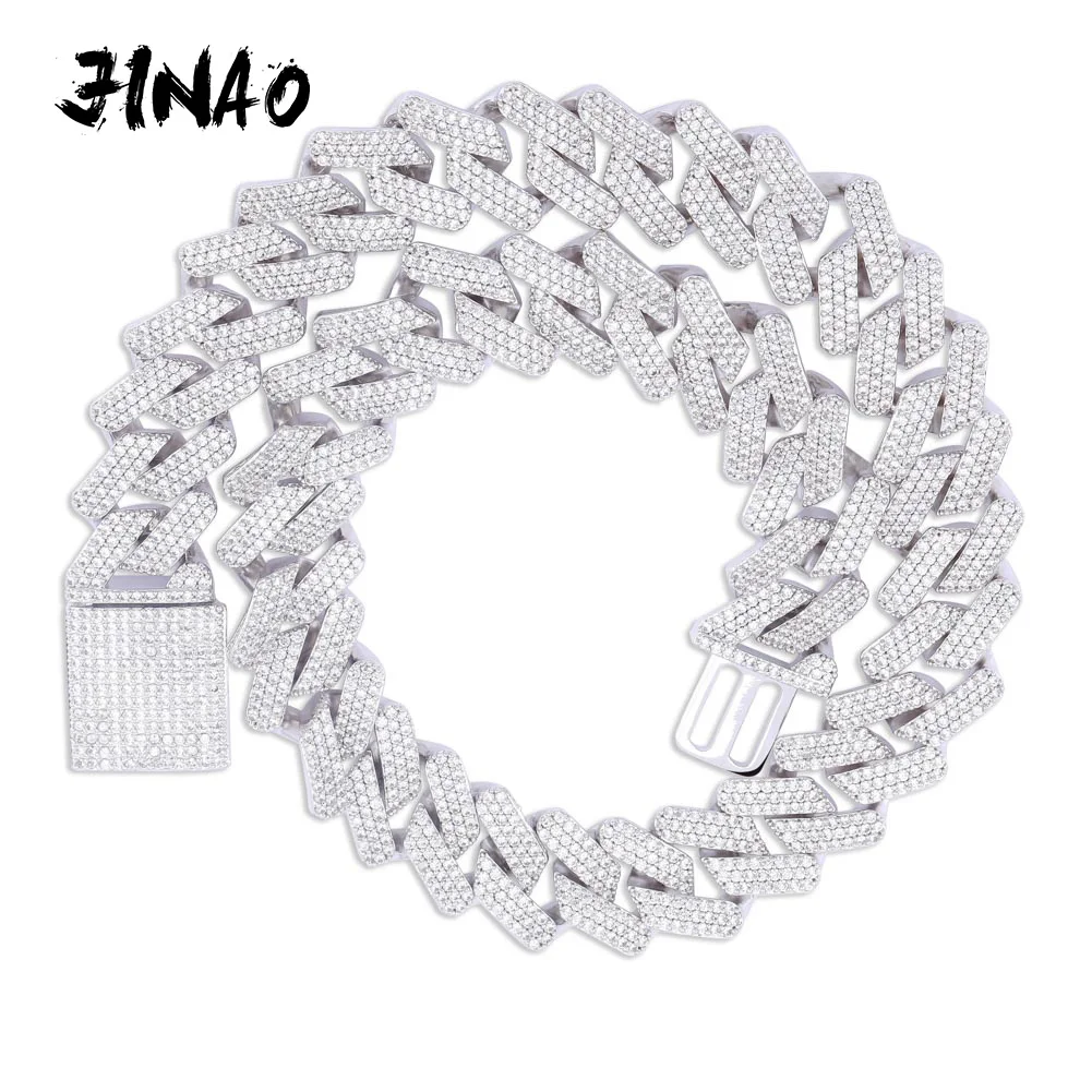 JINAO 20mm Miami New Box Big Clasp Cuban Link Chain Gold Color Necklace Iced Out Cubic Zirconia Bling Hip hop for Men Jewelry