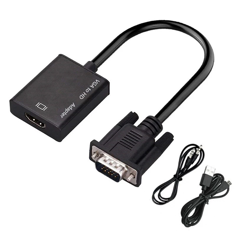 Câble adaptateur convertisseur avec sortie audio, compatible VGA mâle vers HDMI femelle, adaptateur VGA HD 1080P pour PC, ordinateur portable,