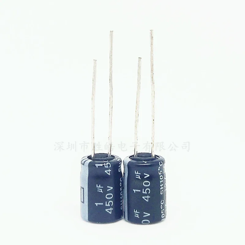 10Pcs 1uF 450V  Straight plug-in Aluminum Electrolytic capacitor 450V1uF  Size：8X12（MM）