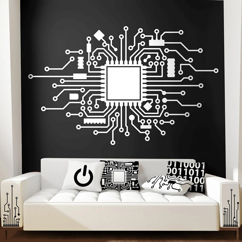 Circuit Board Technology Computer Wall Sticker Cpu IT Digital Music Producer Hacker Gamer Wall Decal Bedroom Vinyl Decor c217