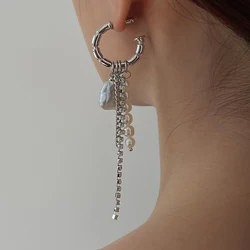 Silver Color New Arrival Round Bar Tassel Long Earrings For Women Temperament Sexy Pearl Earrings Fashion Korean Ins Jewelry