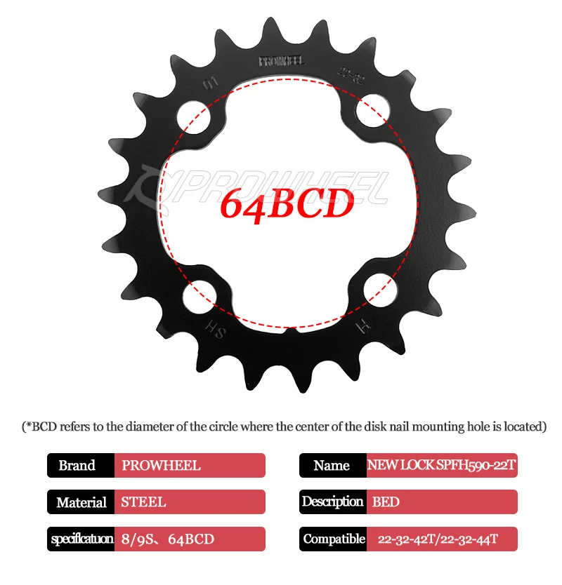 PROWHEEL MTB Kettenblatt 64/96/104BCD Mountainbike-Kettenrad 22T 24T 30T 32T 40T 42T 44T Zahnkranz Stahllegierung Fahrradteil – Detail 14