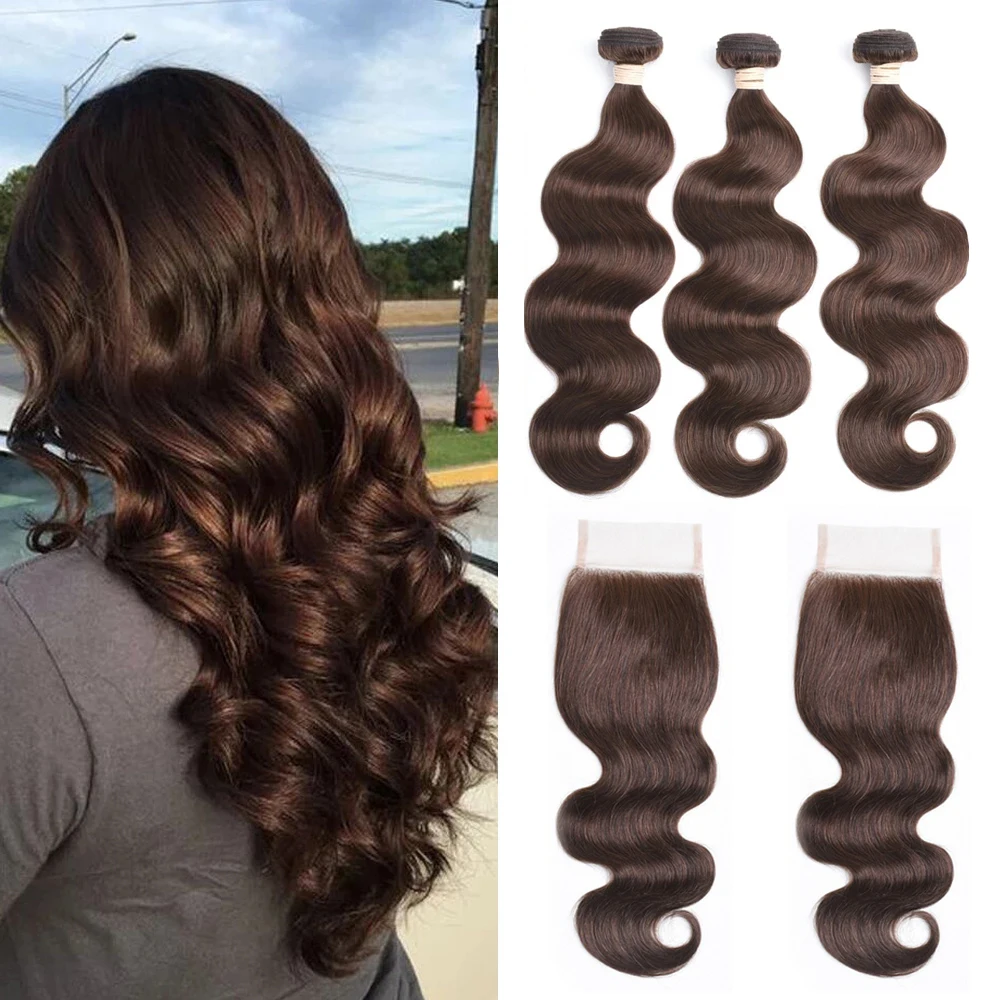 #4 brasilianische Körper Welle Bundles mit Verschluss Remy Menschliches Haar Extensions Mit 4x4 Spitze Verschluss Gerade Bundles mit Spitze Verschluss