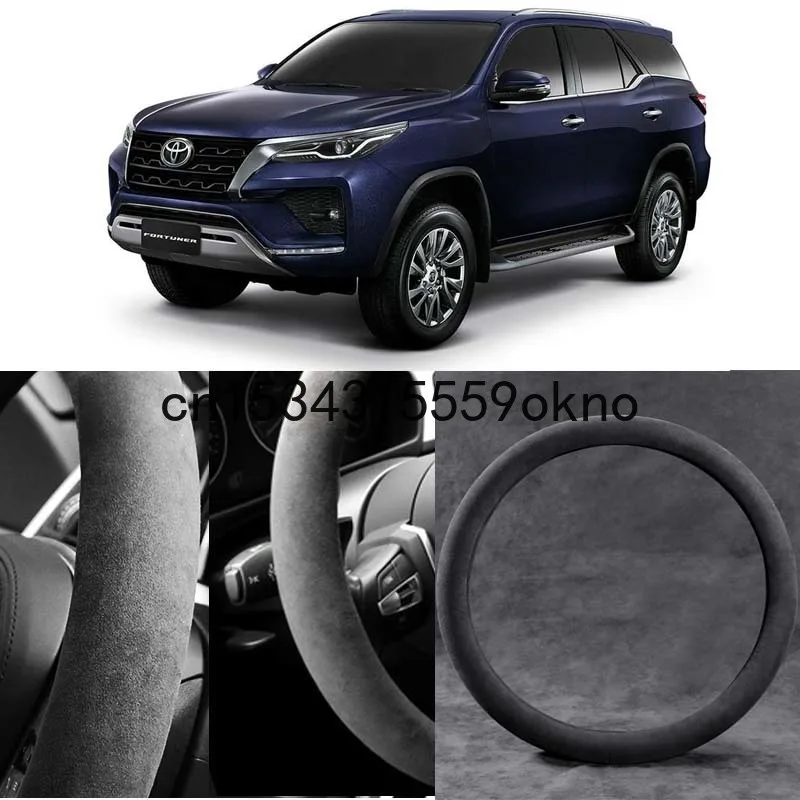 For Toyota Fortuner 2010-2021 Black Alcantara Suede Car Steering Wheel Cover Car Accessories