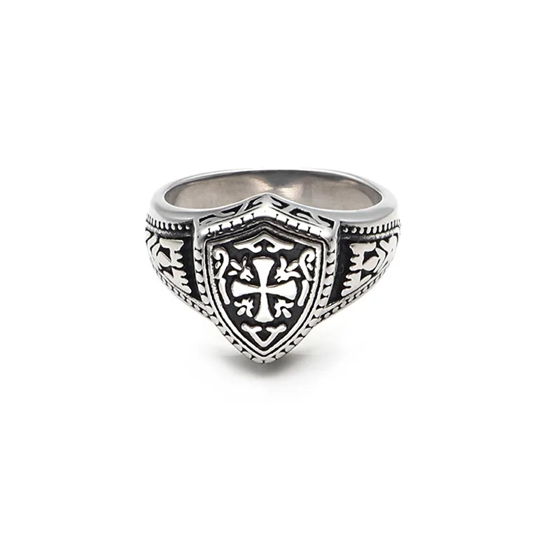 Gothic Size 7-13# 316L Stainless Steel Warrior Cross Shield Knight Templar Ring Jewelry