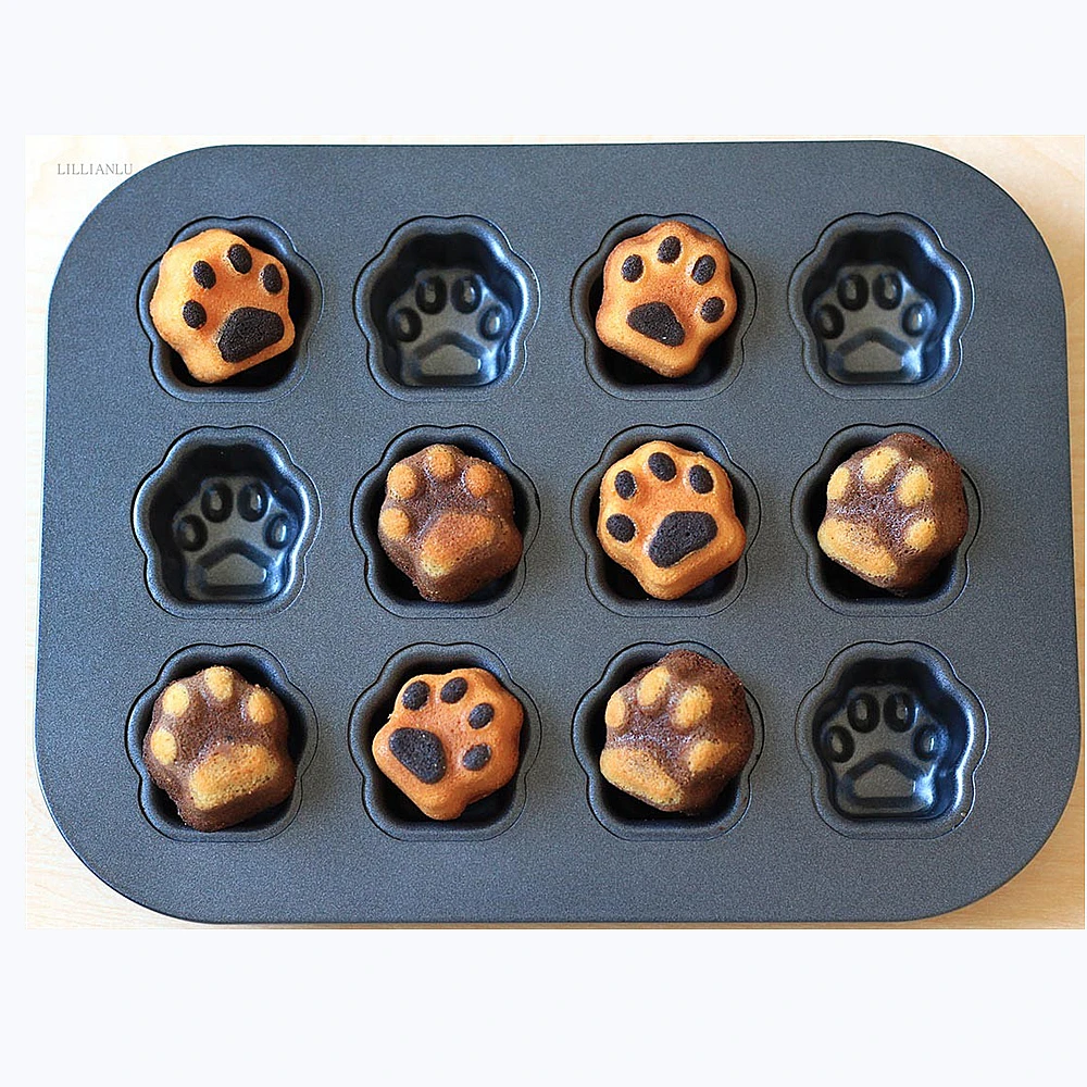 

12 connected non-stick cake molds in cute cat paw shape Madeleine Fernance Cake Mold Cake pan bakery tools bakeware for cakes