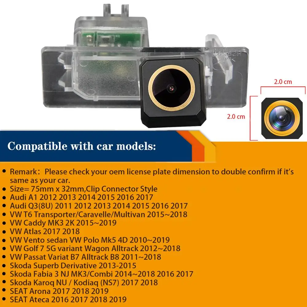 HD 1280x720p Rear View Backup Camera for Caddy Passat Variat B7 Alltrack B8 2011-2018,SEAT Arona Ateca 2017-2019 Audi A1 Q3(8U)