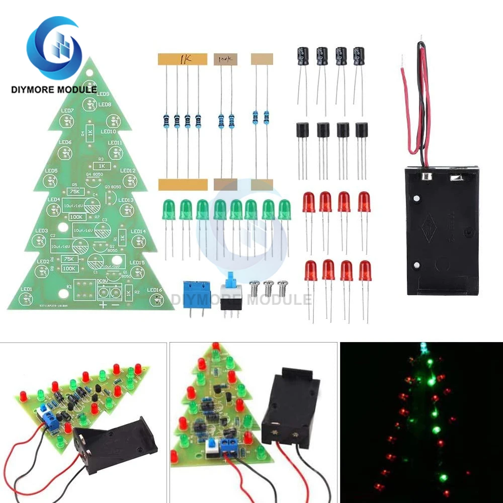 Diy Kit Electronic PCB Board Module Trees LED Circuit Red Green Flash Light Electronic Suit