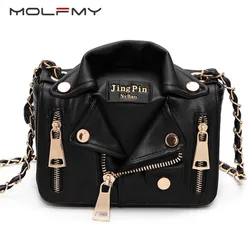 Motocicleta PU Leather Chain Handbag para Mulheres, Bolsa de Ombro, Vestuário Feminino, Jaqueta de Moda, Messenger Bags, Marca Designer