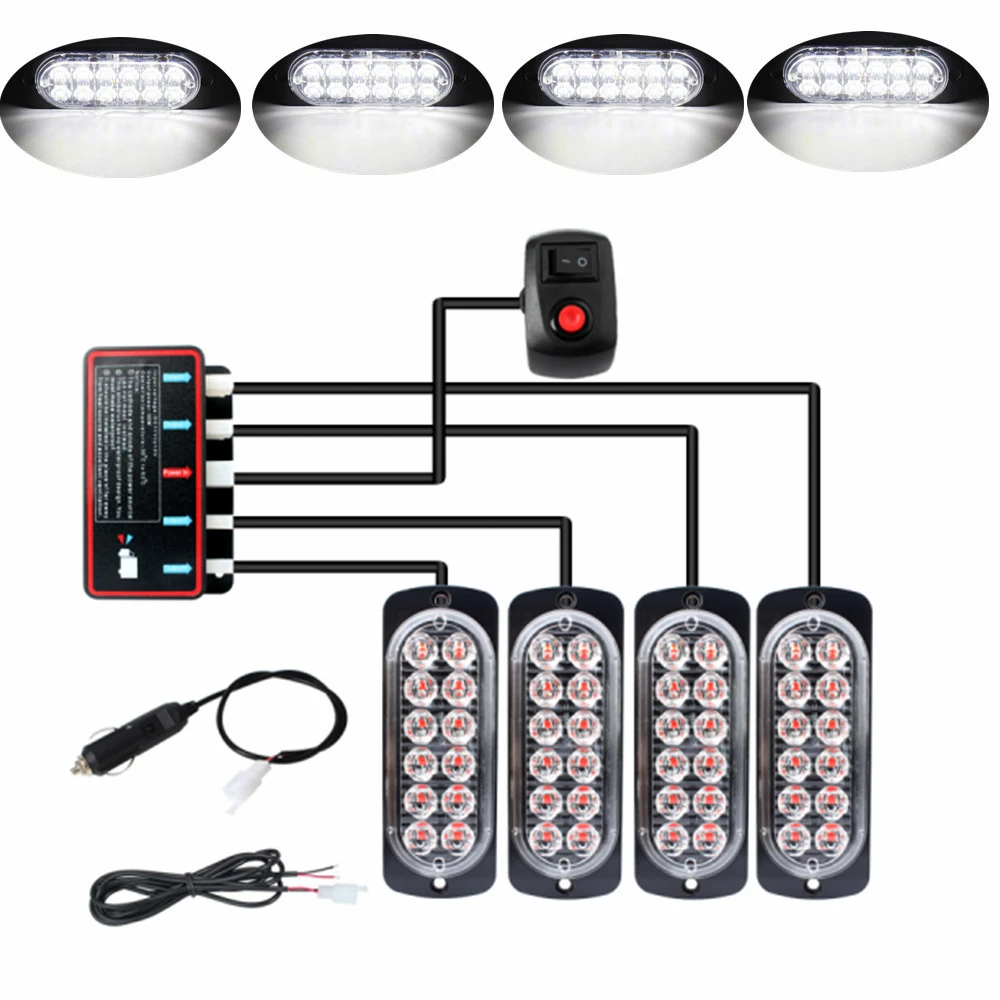 48LED Auto Strobe Knipperende Led Verlichting Lamp Emergency Oranje Strobe Lights 12V Knippert Auto Strobe Auto Waarschuwingslam - afbeelding 1