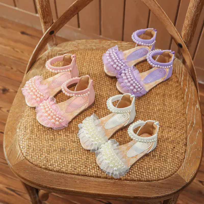 Girls Sandals 2022 Summer New Flower Girl Children Sandals Kid Baby Single Shoes Casual Beach Shoes Fashion Princess Shoes D479