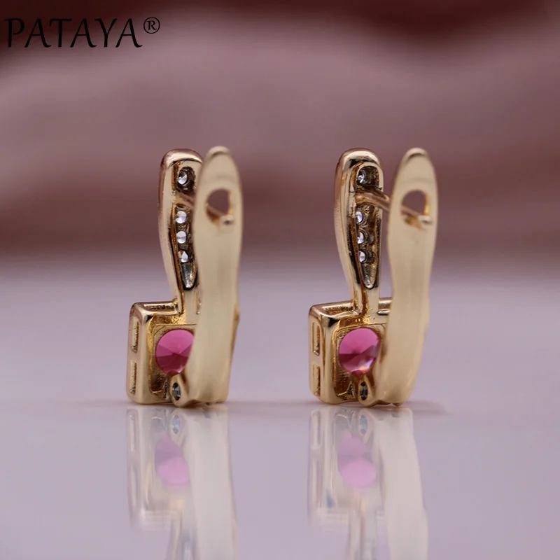 PATAYA New Square Cute Drop Earrings Girl Gift 585 Rose Gold Color Party Fashion Jewelry Fine Round Natural Zircon Women Earring