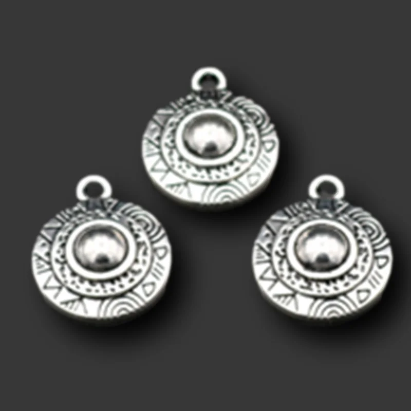 10pcs Silver Color Macedonia Round Shield Alloy Pendants  DIY Charm Necklace Earrings Jewelry Carfts Making 20*18mm A641