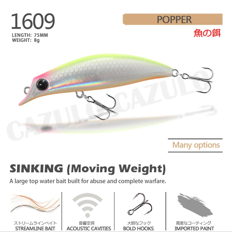 Sinking Popper Fishing Accessories Lure Isca Artificial Weights 8g 75mm Bait Trolling Articulos Kit Pesca Pike Fish Goods Leurre