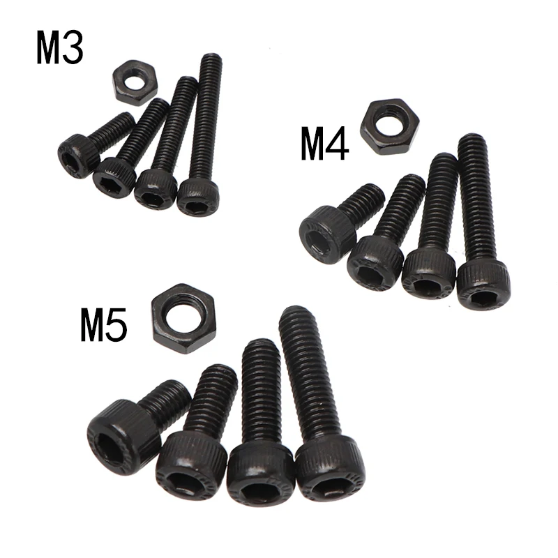 500 Pcs Black M3 M4 M5 Inner Hexagon Socket Screw Bolts and Nuts Stainless Steel Cup Cap Allen Head Bolts Assortment Bolt