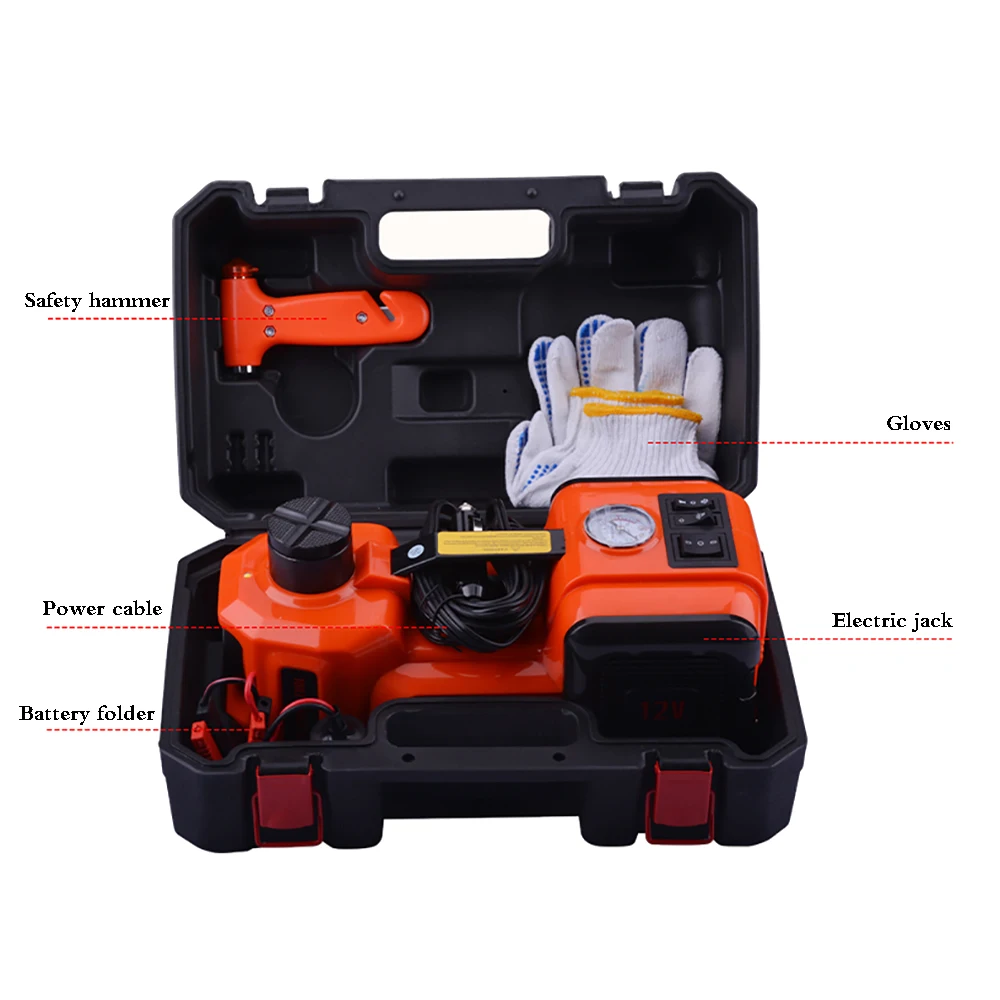 12V DC 5.0T(11023lb)Car Jack Electric Hydraulic Floor Jack, Tire Inflator Pump and LED Flashlight 3 in 1 Set With Safe Hammer