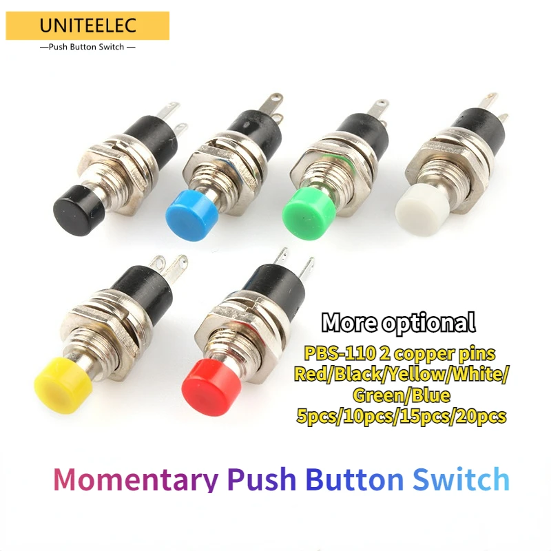 10pcs/lot Mini Momentary Push Button Switch for Model Railway Hobby 7mm Red/Green/Blue/White/Yellow/Black PBS-110