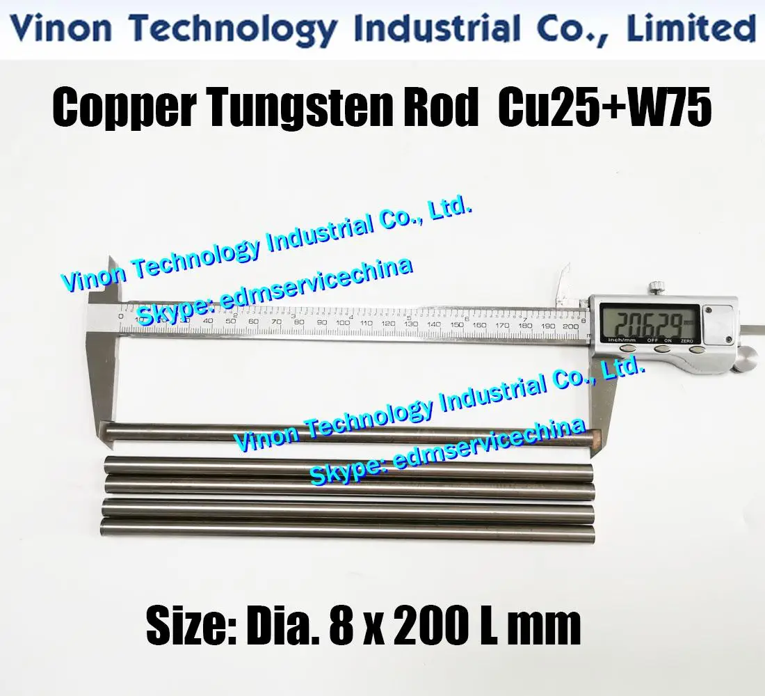 (3PCS PACK) Dia. 8x200Lmm Copper Tungsten Rod CuW75 (Copper 25%+Tungsten 75%), edm Tungsten Copper Alloy Electrode Bar 8mm