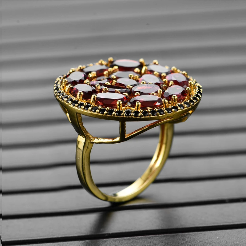 Garnet ring sterling silver 925 yellow color with natural gemstone Classic design fine jewelry for women party wear TBJ