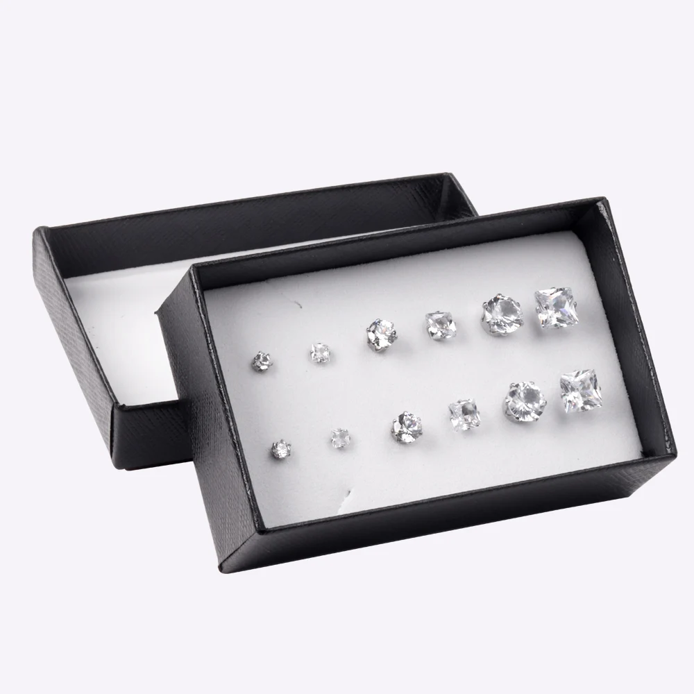 6 Pairs/Box New 316l Stainless Steel White Crystal Earrings 3mm/5mm/7mm Mixed Set Gift Jewelry Accessories Wholesale Women