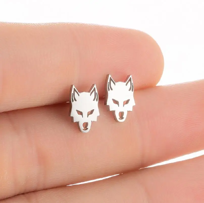 Stainless Steel Vicious Wolf Head Earrings For Women Man Mini Animal Pendientes Tiny Ear Maxi Accessory Orecchini Aros Wholesale