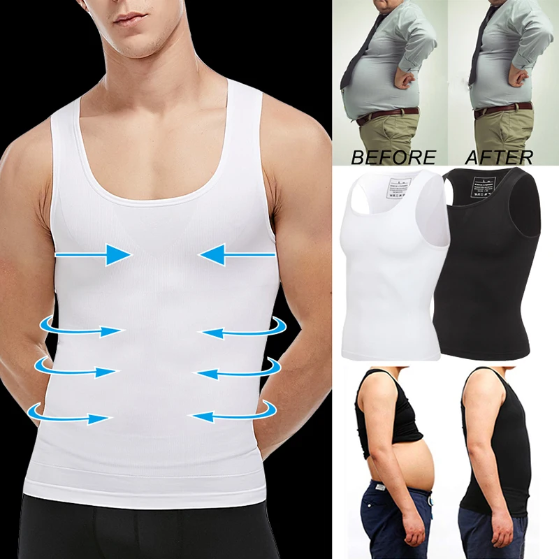 Heren Afslanken Body Shaper Vest Shirt Abs Buik Compressie Shirt om Gynaecomastie Moobs Workout Tank Tops Hemdjes te verbergen