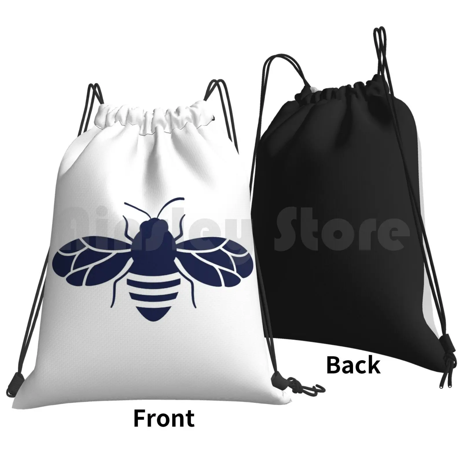 Navy Bee Backpack Drawstring Bags Gym Bag Waterproof Bee Bumblebee Bug Insect Fly Pottery Barn Yellow Spring Cute Home