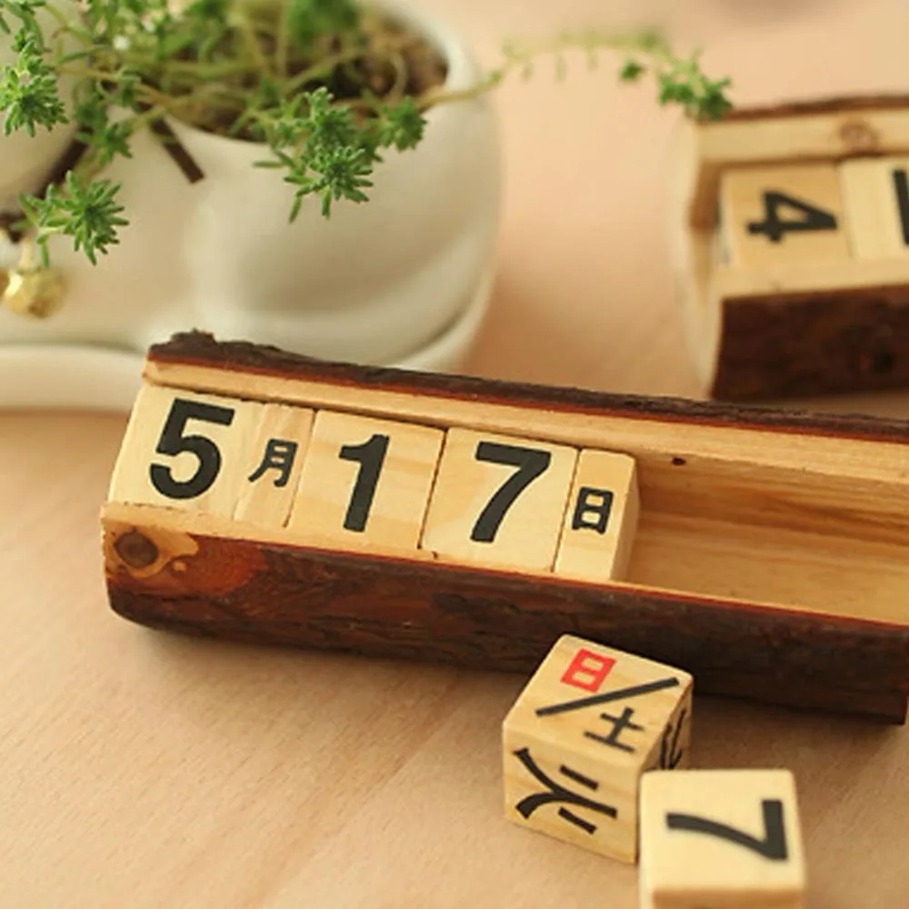 umitive 2019 Creative Wooden Perpetual Calendar Desk Organizers Decorations office supplies